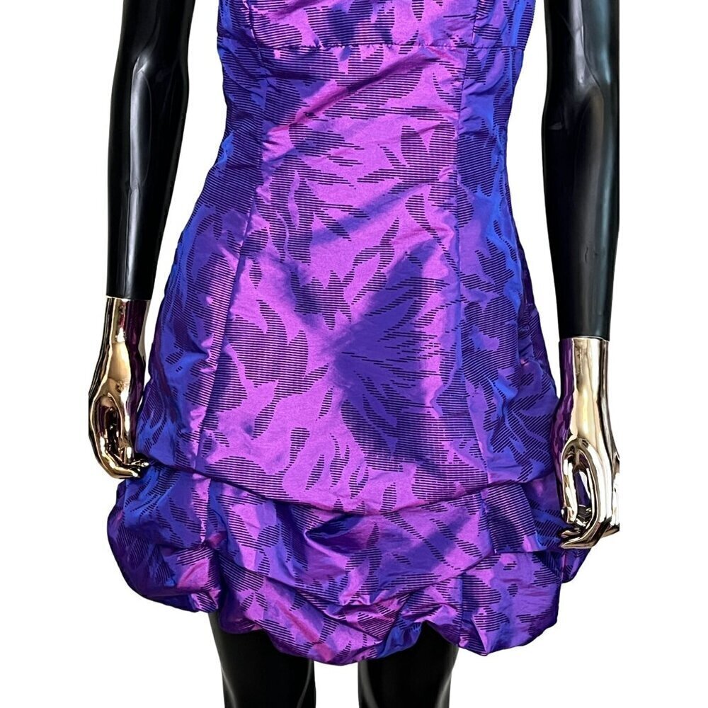 Roberta Purple One Shoulder Jacquard Mini Dress Sz 6 Cocktail Wedding Guest - Picture 5 of 9